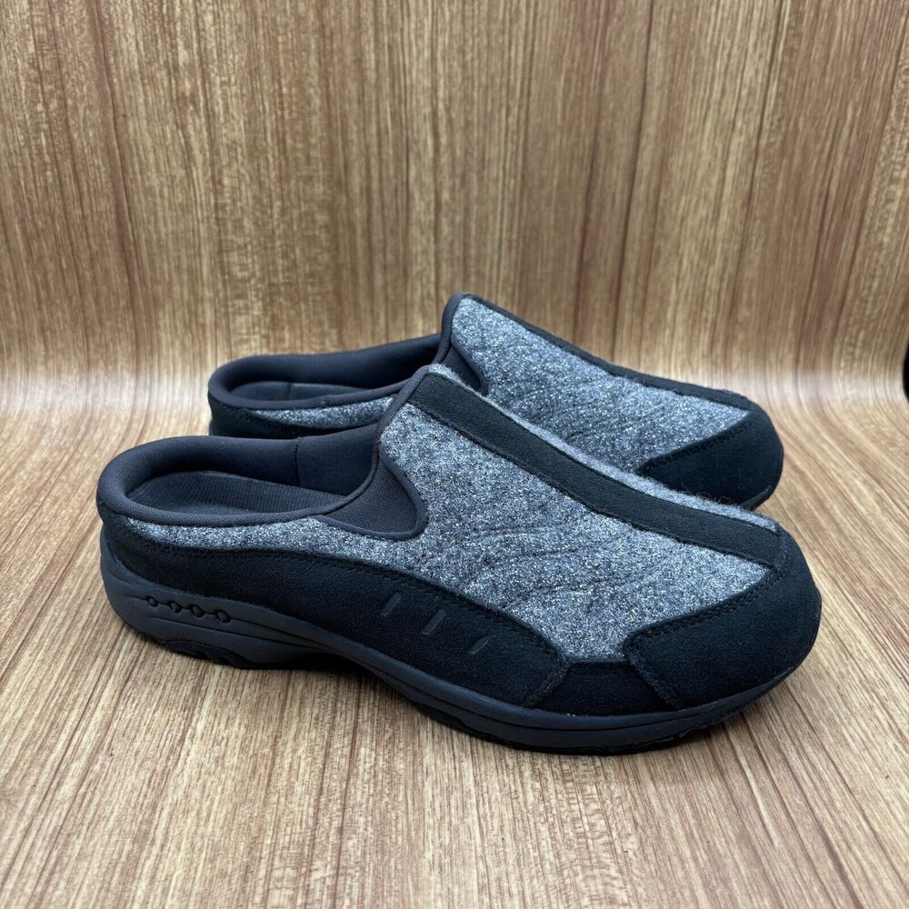 Easy Spirit Traveltime‎ Clog Gray Wool W/Silver and Black Suede Women's Size 9W